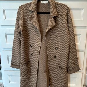 Brown Herringbone Cardigan Sweater